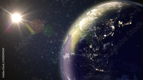 Realistic 3D Rotating Earth at Night in Space, HD, loop