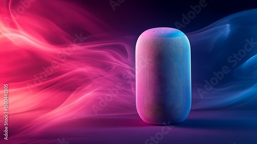 Smart Corporate Voice Pod with Abstract Colorful Gradient Background, Modern AI Assistant Concept  photo