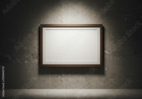 Photo Of A Wooden Framed Empty Art On A Textured Concrete Wall With Spotlight