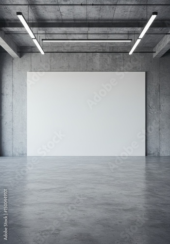 Photo Of Empty Room With Concrete Wall And White Poster Under Light
