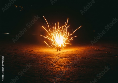 Photo of Exploding Sparkler in Night with Orange Light and Dark Background