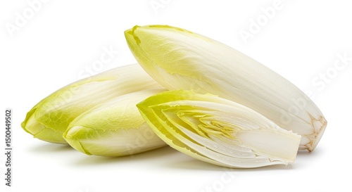 Photo of Fresh Endive Vegetables Pile Against White Background