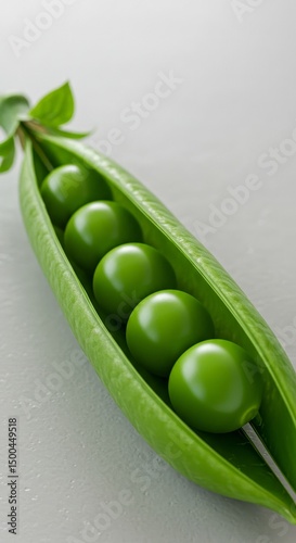 Photo Of Fresh Green Pea Pod With Vibrant Green Peas And White Background