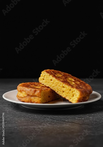 Photo of Golden French Toast Slices on Plate with Dark Background