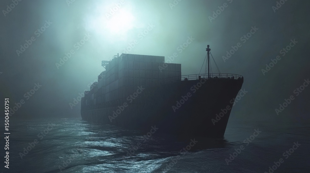 Fototapeta premium Siluette di nave in nebbia notturna