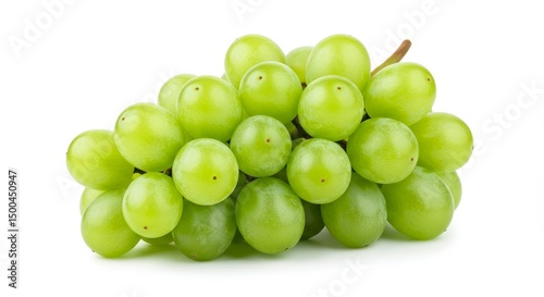 Photo of Green Grapes Cluster Isolated on White Background with Water Drops