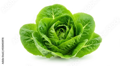 Photo Of Green Lettuce Head Isolated on White Background Fresh Organic Food