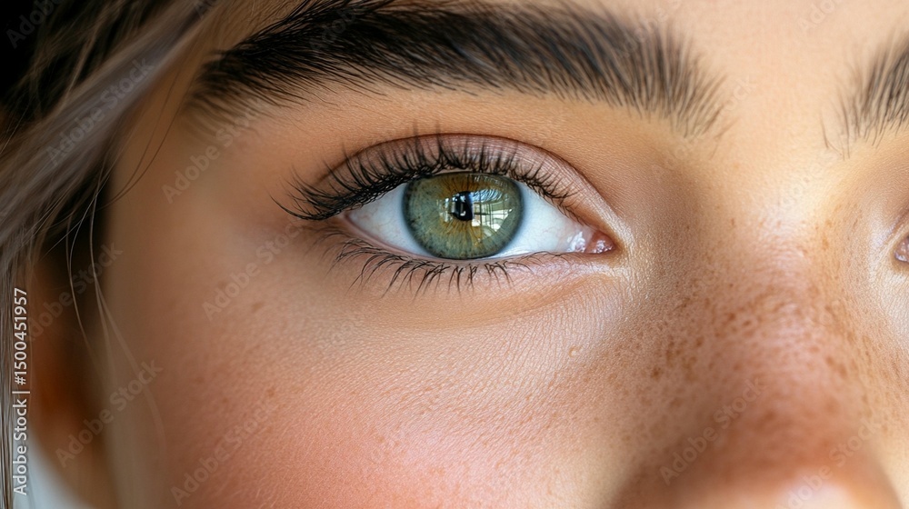 Fototapeta premium Close-up of Eye with Freckles and Eyelashes