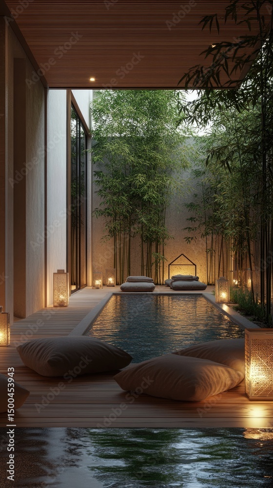 Fototapeta premium Tranquil indoor-outdoor courtyard with a pool