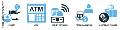 Set of finance icon vector for financial management, accounting, and budgeting overview. Ideal for business dashboard, finance app, and money planning illustration.