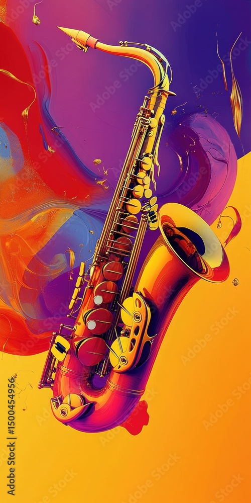 Fototapeta premium Vibrant saxophone with dynamic abstract background