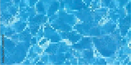 Pixel water pool texture vector for aquatic surface, ripple effect, and pixelated style. Ideal for retro games, summer visuals, or stylized swimming pool backgrounds and textures.