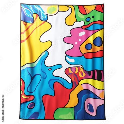 Playful Beach Towel with Giant Quirky Doodle Bursts Isolated on Transparent Background