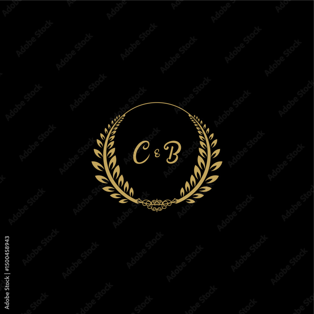 Naklejka premium CB beautiful, feminine and elegant wedding monogram initial logo with circle floral gold
