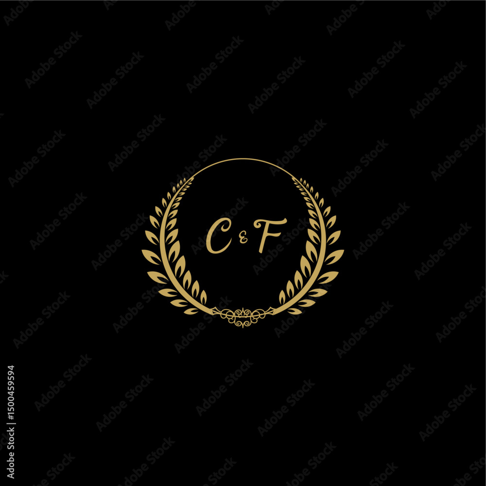 Naklejka premium CF beautiful, feminine and elegant wedding monogram initial logo with circle floral gold