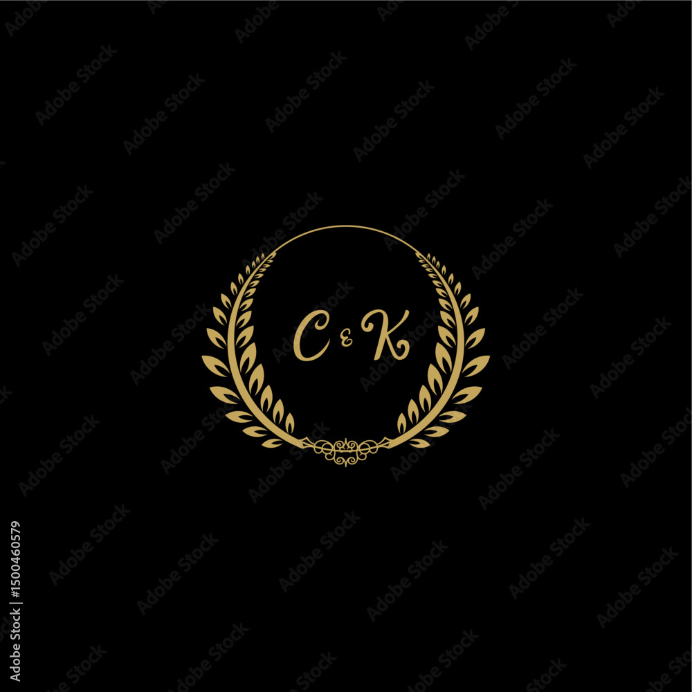 Fototapeta premium CK beautiful, feminine and elegant wedding monogram initial logo with circle floral gold
