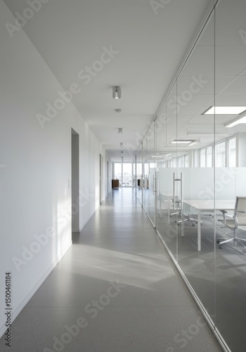 Photo Of Modern Office Corridor Interior With White Walls Glass And Light