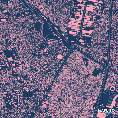 Photography Zoomed-In Maputo Highway and Building Blueprint Map