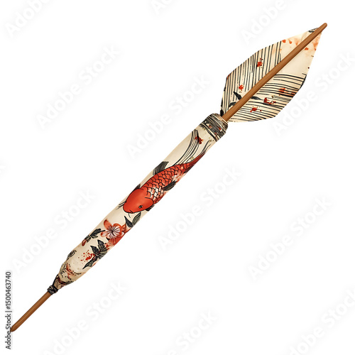 A Silk Arrow with Japanese Koi Ponds Zen Garden Isolated on Transparent Background