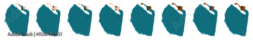 Cute vector web stickers and profiles for dancing girl in brown and fair skin tone. 