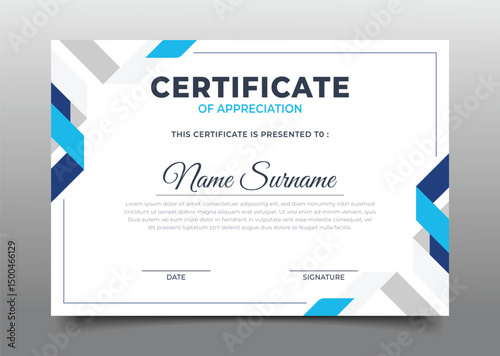 Blue business Certificate of appreciation template frame geometric flyer design