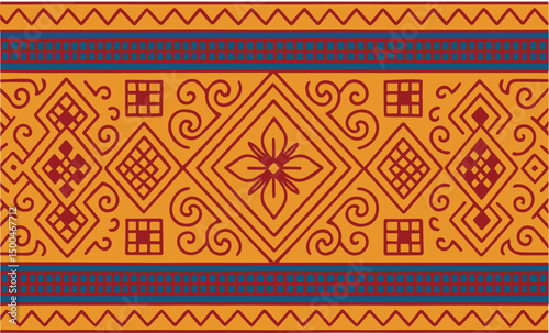 The vector background uses a traditional ethnic pattern with colorful elements, reflecting cultural richness through detailed designs and dynamic ornamental shapes.

