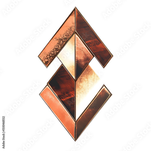 Abstract Arrow with Overlapping Patterns in Copper Isolated on Transparent Background