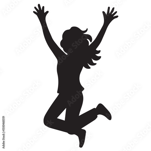 The vector features a female figure in silhouette, jumping with elegance and motion, creating a striking pose full of energy and determination.

