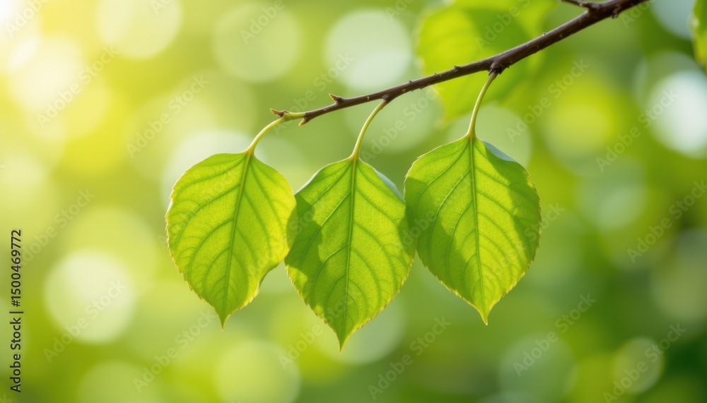 Vibrant green leaves on a branch in nature morning light close-up view freshness concept Vibrant green leaves on a branch in nature morning light close-up view freshness concept