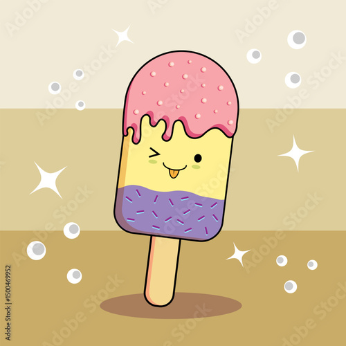 Hand drawn cute kawaii ice cream character illustration