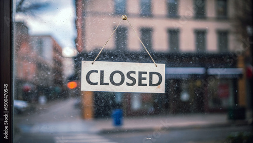 Fototapeta Naklejka Na Ścianę i Meble -  Closed sign, window, great recession, empty street, urban, business, economic impact