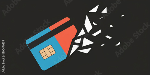 Great recession impact on credit card usage shown by broken card illustration on dark background