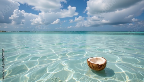 Serene coconut on crystal clear waters tropical beach nature photography scenic environment calm viewpoint relaxation concept