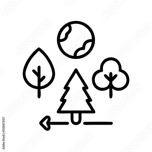 Nature conservation icon with trees, earth, and arrow symbolizing environmental protection