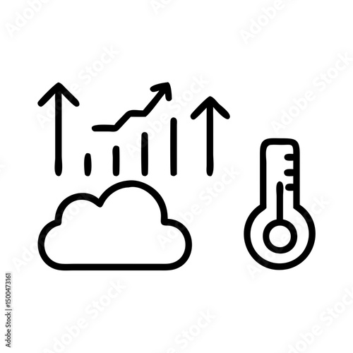 Climate change icon with cloud, rising graph, and thermometer symbolizes global warming