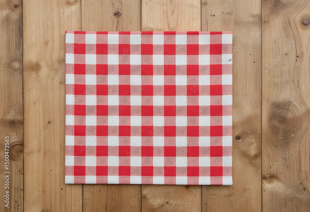 Obraz premium Checkered napkin on wooden background