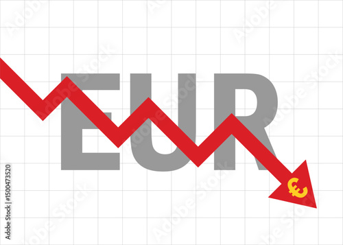 EUR Euro currency arrow graph falling down