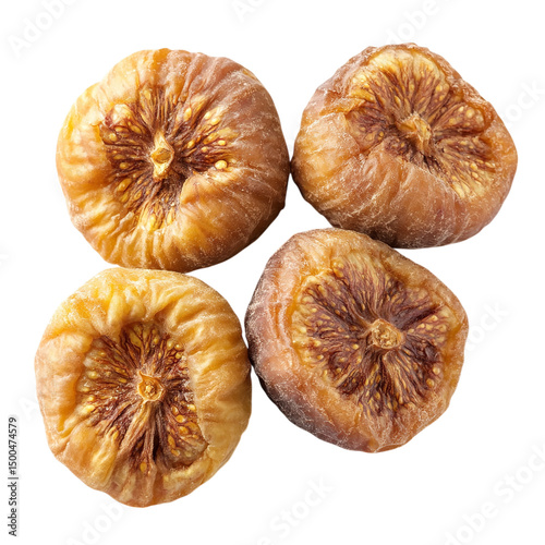 Four Sun-Dried Figs, Golden Brown Color, Wrinkled Texture, Sweet Treat, Healthy Snack, Natural Food, Gourmet Figs, Dried Fruit