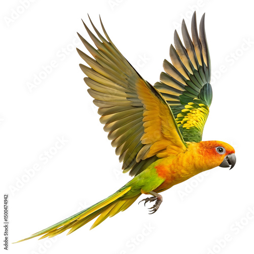 Sun Parakeet in Flight Isolated on Transparent Background