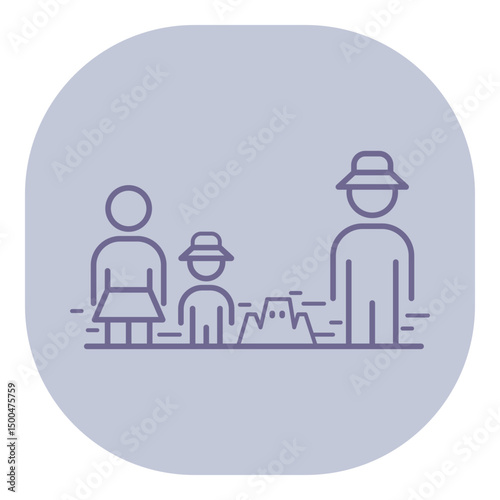 Family consisting of two adults and child spending time at beach. People dressed casually and focused on building sandcastle. Concept of joy and creativity under sunny sky