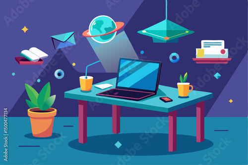 Business person interacting with a futuristic digital marketing interface, showcasing online advertising analytics, data charts, email marketing, and campaign performance metrics on a virtual screen. 