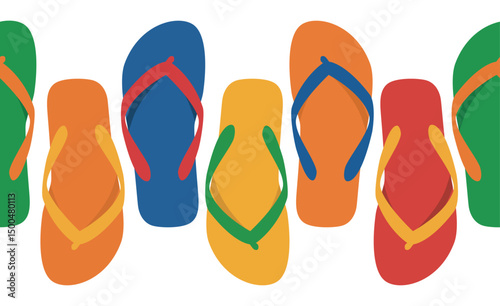 Colorful flip flops seamless pattern border vector illustration.