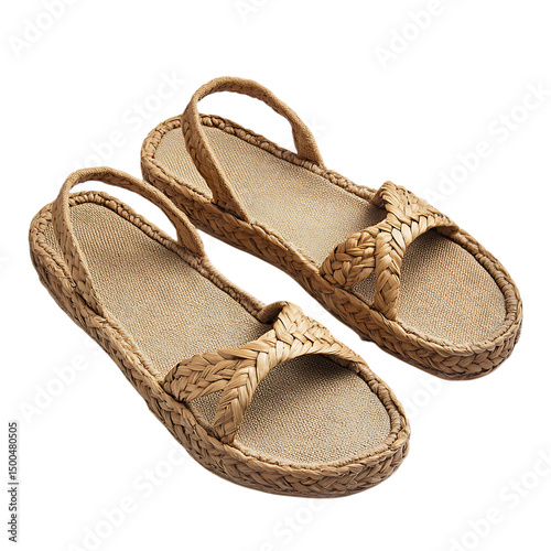 Stylish Espadrille-Style Sandals with a Natural Canvas Isolated on Transparent Background