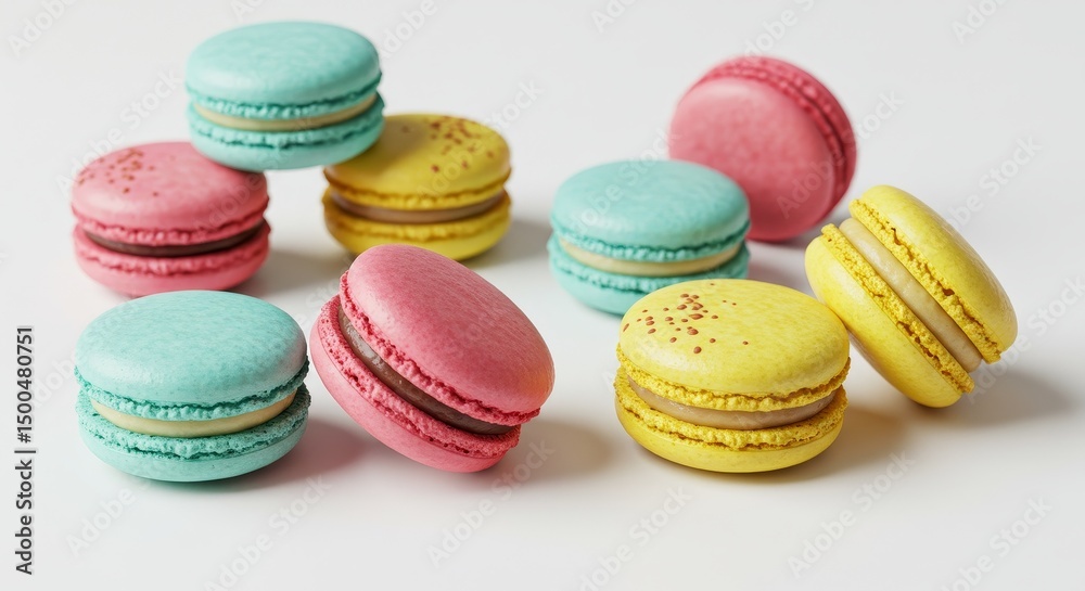 Obraz premium Delicious Colorful Macaroon Pile Dessert Isolated On White Background Photo