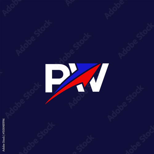 A modern stylized PW lettermark logo with an arrow design, featuring vibrant red and blue colors against a dark blue background. This contemporary design is ideal for branding, business, or corporate 