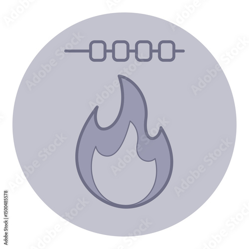 Simple line icon of flame along with skewered food. Grilling or barbecuing concept