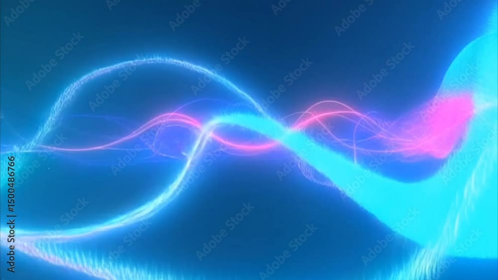 Flowing blue and pink neon wave lines glowing on dark background seamless looping 4k time-lapse animation video background