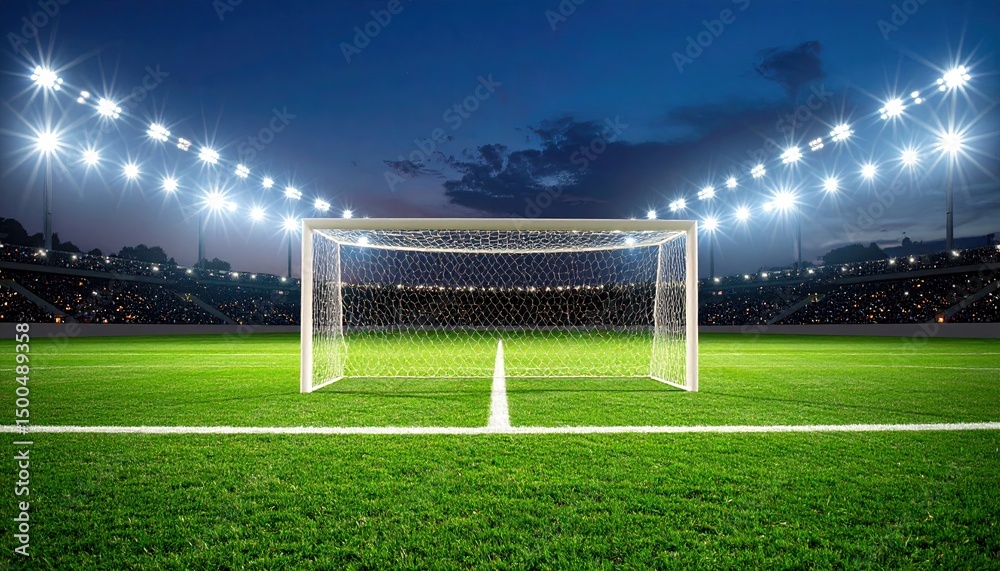 Fototapeta premium Night Soccer Stadium Goal.