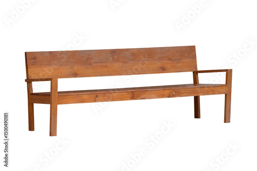 Long wooden bench with armrests photo