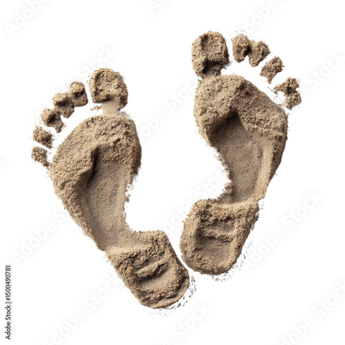 Footprints in sandy beach captured from above.